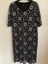 Simon Jeffrey SJ Size 16 Sophisticated Black Dress Silver Net Lace Party Xmas