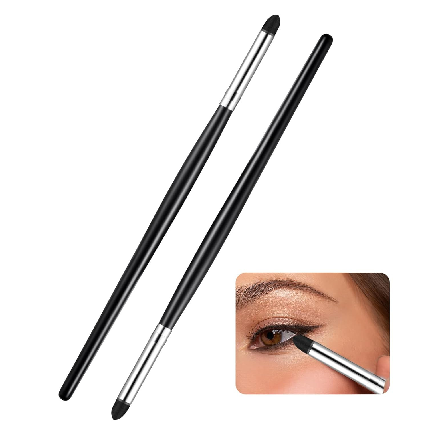 2 Pcs Eyeliner Smudge Brush Pencil Soft Makeup Tool Eyeshadow Blending Brush Eye