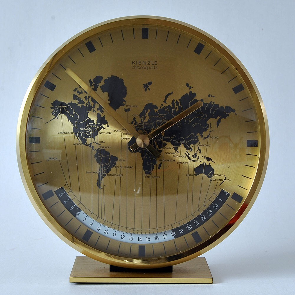 KIENZLE chronoquartz WELTZEITUHR WORLD TIMER, Ø 18 cm, 70er Jahre