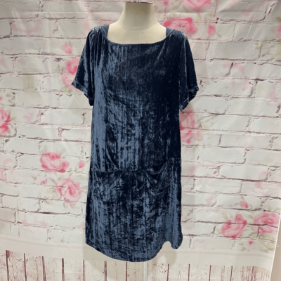 Floreat Anthropologie Women's Square Neck Short Sleeve Blue Velvet Shift  Dress S | eBay