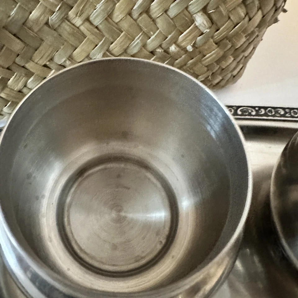 Винтажный набор сахара и сливок Oneida 18/8 из нержавеющей стали с лотком 1970-е отличное состояние C - Изображение 3 из 4