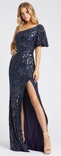 Mac Duggal Sequin One-Shoulder Gown NWT size 4 Midnight Blue (4986D)