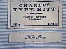 CHARLES TYRWHITT Non Iron 17/37" L/S Blue/White Stripe Buttonfront Shirt