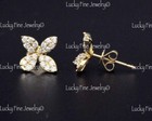 14k Solid Yellow Gold Natural Diamond Earring Stud Clover style 0.75 ct — photo 3