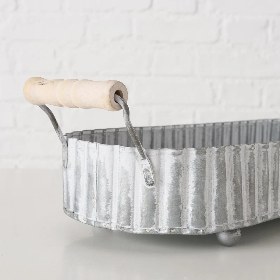 Tablett Dekotablett Eisen grau gekalkt Vintage 14 x 43 cm - Bild 4 von 4