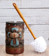 Country Rustic Western Blue Cross W/ Concho Toilet Brush and Sanitary Holder Set