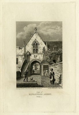 Antiker Druck-Der Eingang zur Kingswood Abtei-Wiltshire-Crooker-Storer-1823