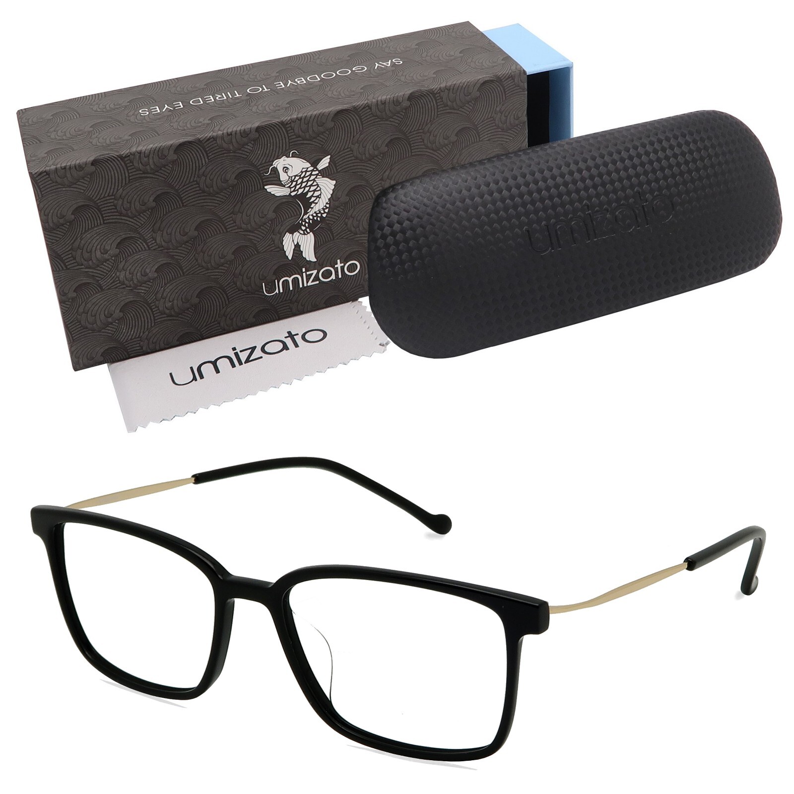 UMIZATO Blue Light Glasses Blocking Ken Computer Unisex Acetate Frame Black NEW-image