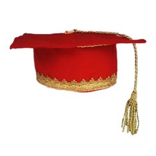 festa LAUREA cappello tocco 25x25cm in feltro rosso cordone oro mini pergamena 