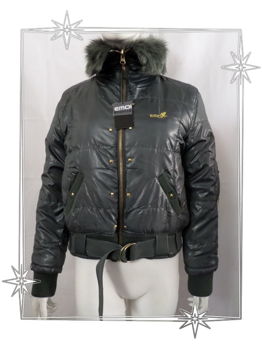 D Blouson Fantaisie Doudoune Réversible Gris Fourrure Emoi by