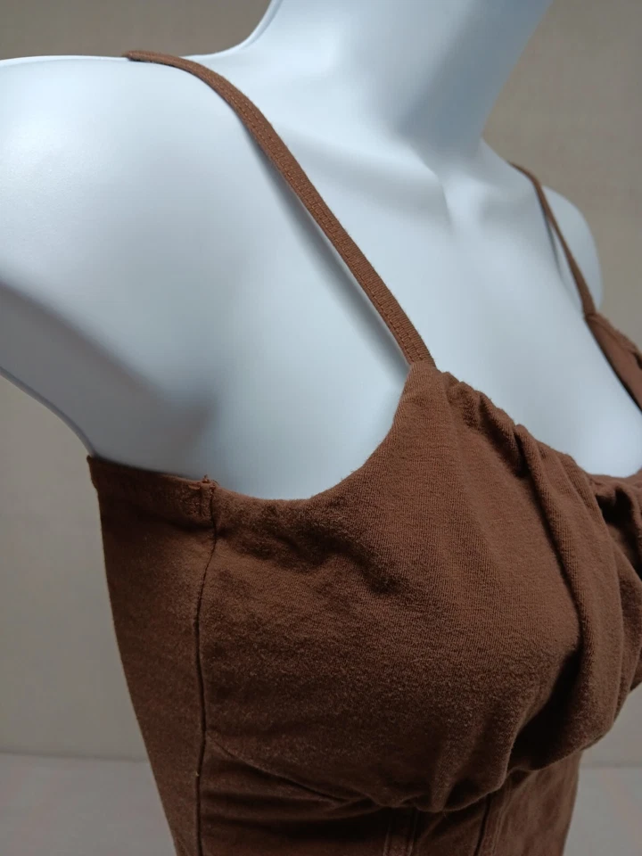 HOLLISTER WOMENS LARGE BROWN SPAGHETTI STRAP CROPPED TANK TOP - Image 3 of 4