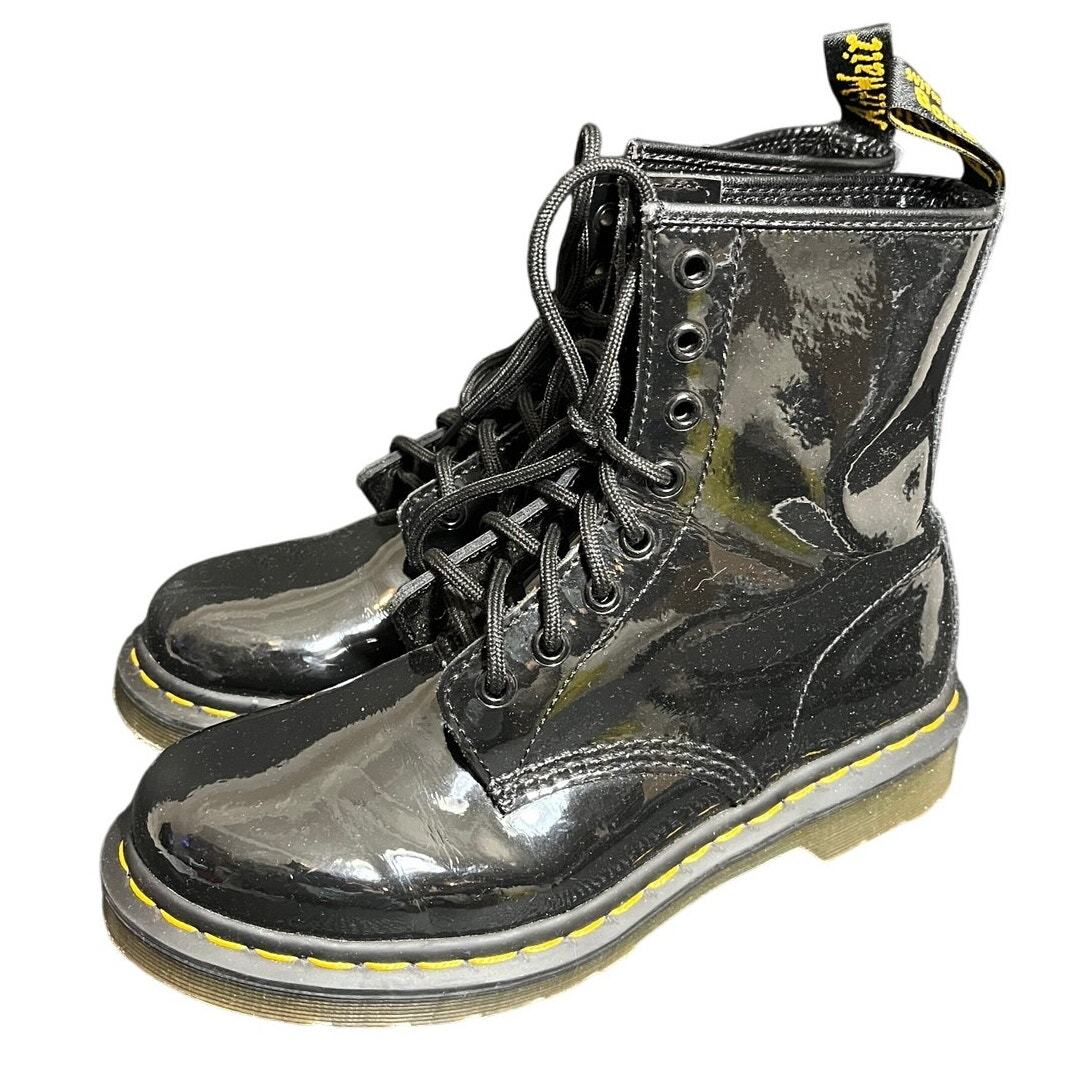 Martens Women's 1460 Patent Boots Size Combat Grunge Black - Main Image