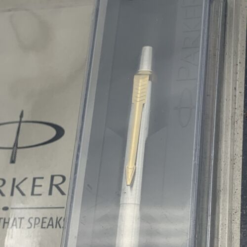 Parker Jotter Stainless Steel Gold Trim Blue Ink Fine Point - Sealed Pack c2014 - Picture 2 of 6