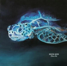 Painted SEA TURTLE Fabric Quilt Square Ombre Green Blue Ocean Honu Printed Panel