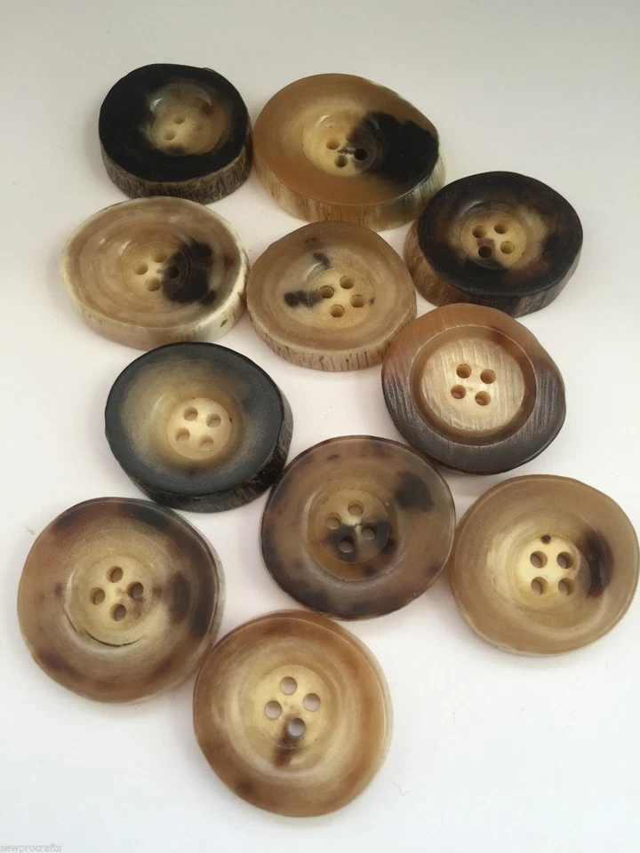 Genuine Buffalo Horn Flat Buttons 30mm* - 4 Holes Light Brown Jacket Coat Craft - Image 2 of 2