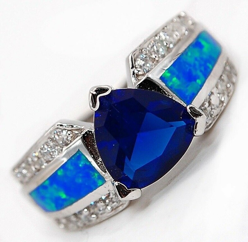 Australian Opal Inlay 925 Solid Sterling Silver Ring Jewelry Sz 9 AT3