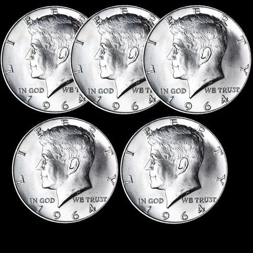 BULK LOT (5 PC.) 1964-D Kennedy Silver Half Dollar GEM BU UNCIRCULATED!