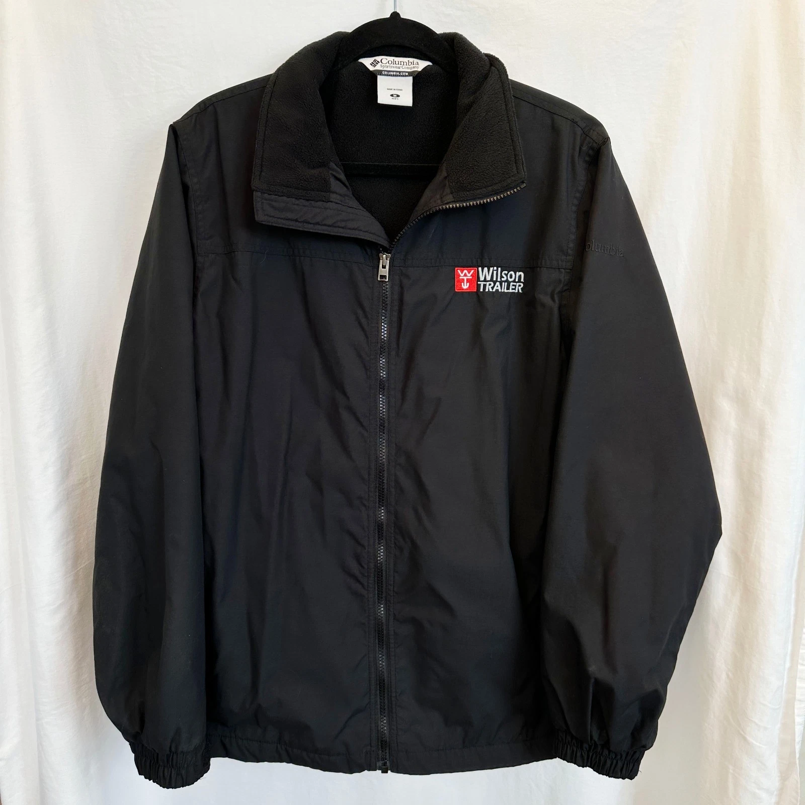Columbia Soft Shell Jacket Medium Wilson Trailer Logo Black Nylon & Fleece