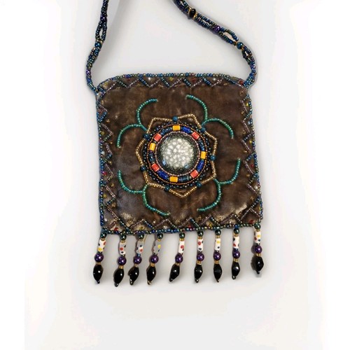 Velvet Beaded Purse with beautiful round polished stone.
