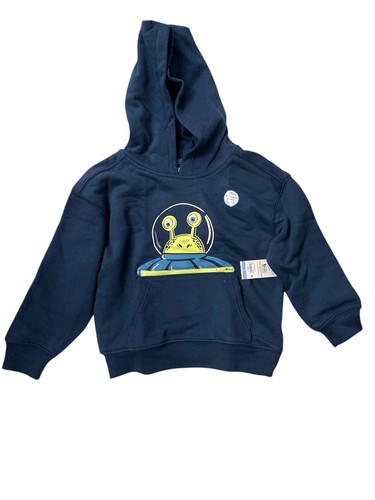 356 Kids Garanimals Hoodie Space Alien UFO Boys 5 Blue Zip Pocket Pull Over - Picture 1 of 14