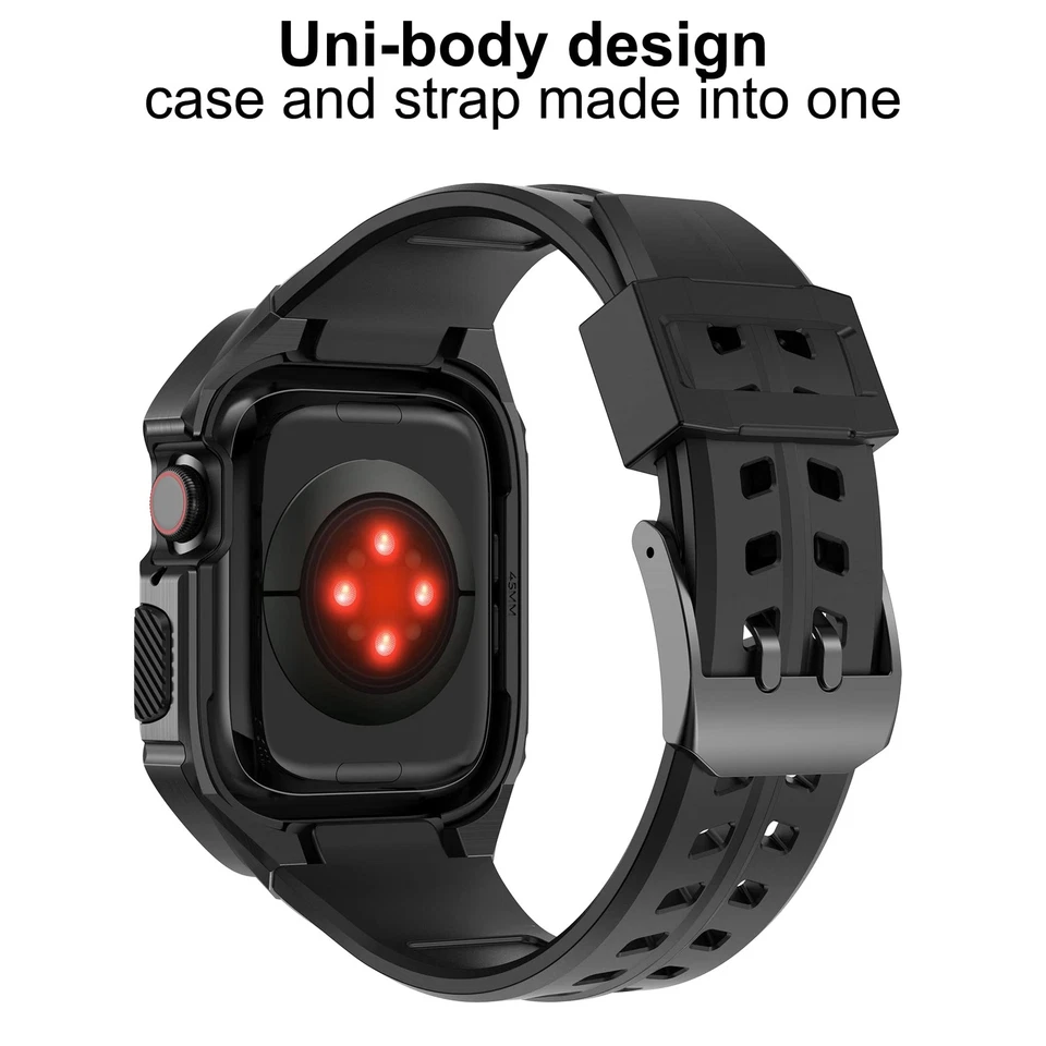 Estuche para Apple Watch Rugged Armor Pro - 45/44 mm, a prueba de golpes, correa de acero inoxidable Foto 2 de 4