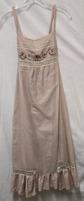 Beau Bois Womens Size Medium Taupe Dress Silk Cotton Blend Lined Cottagecore