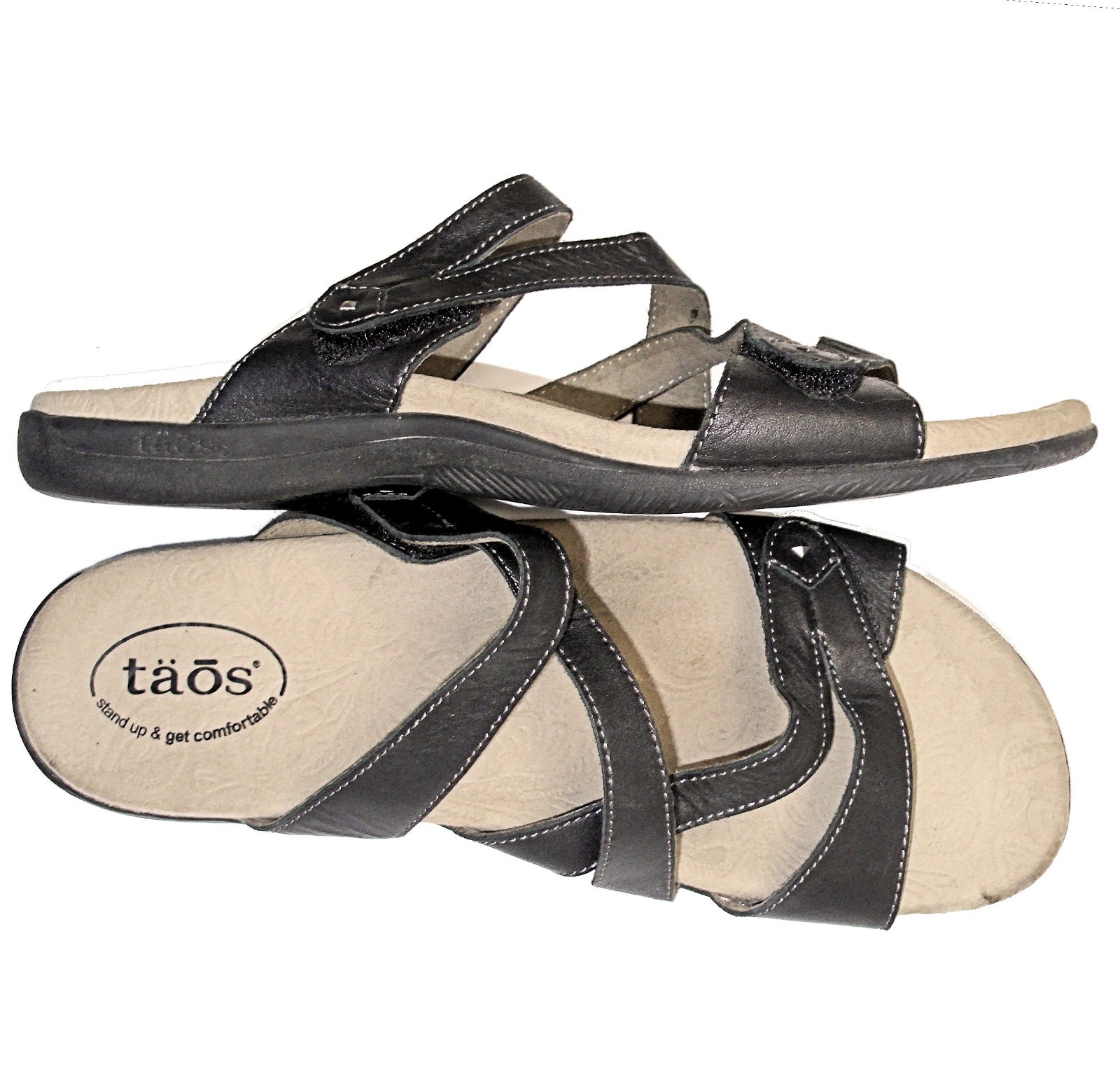 TAOS DBU-13930 Double U wm's 11 Black Leather Arch Support Strappy Slide Sandals