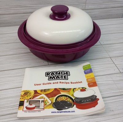 Range Mate Microwave Multi Cooker Grill Muffin Steamer w/ Lid Purple & White Pan