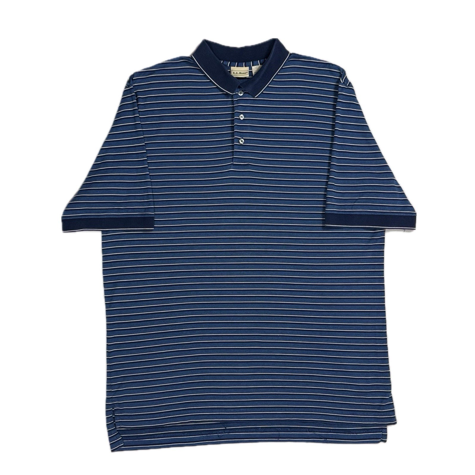 Vintage LL Bean 100% cotton navy striped polo shirt mens large tall