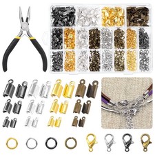1521Pcs Fold Over Cord End Jewelry Findings Kit with Open Jump Rings Lobster ...
