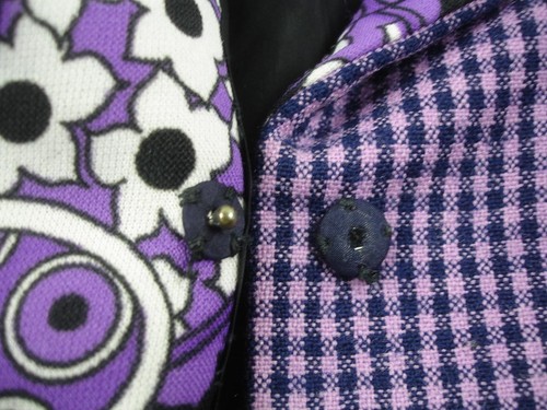 Women's S M 1980's Geoffrey Beene Coat Black Purple Plaid Paisley Shawl Collar - Picture 12 of 18