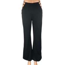 Princess Polly Women's Black High Waist Cutout Wide Leg Flared Trousers Pants 4