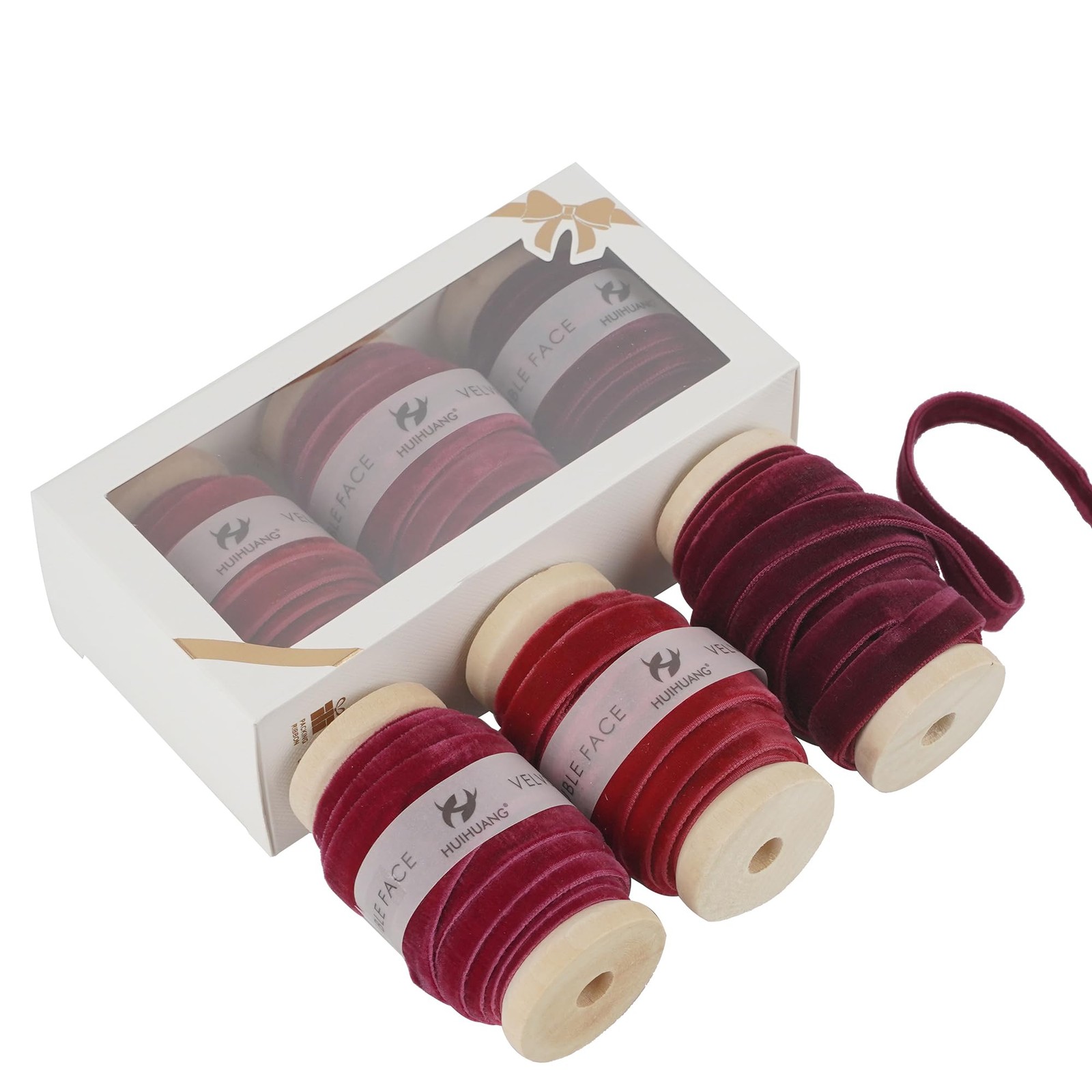 Cinta de terciopelo navideña de 3/8 pulgadas, doble cara, roja