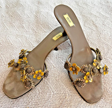 Prada Floral Appliqué Leather Slip-On Sandals Sz 38.5,Vintage Collectible, Italy