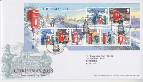 GB ROYAL MAIL FDC FIRST DAY COVER STAMP SHEET 2018 CHRISTMAS POSTBOXES BETHLEHEM