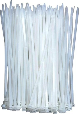 KAXIMON White Cable Ties 250mm x 4mm, Nylon UV-Resistant, Self-Locking, 100 Pack