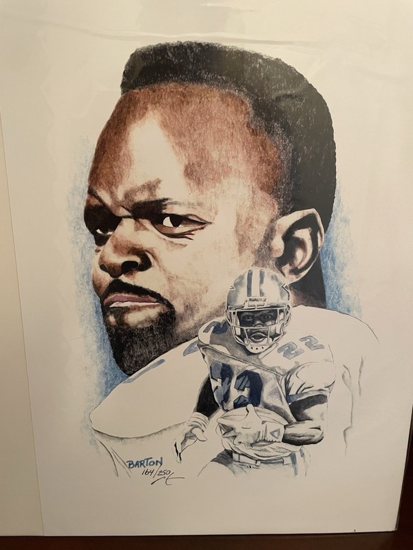 "Emmitt Smith" Cowboys LE 12x18 Lithograph By Artist Brian Barton #164/250 (PA)