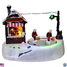 Christmas Village Ice Skating Pond - Musical Animated Winter Wonderland Decor