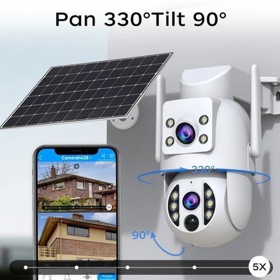 4K Solar Überwachungskamera kabellos Außen Dual Objektiv PIR Menschenerkennung CCTV