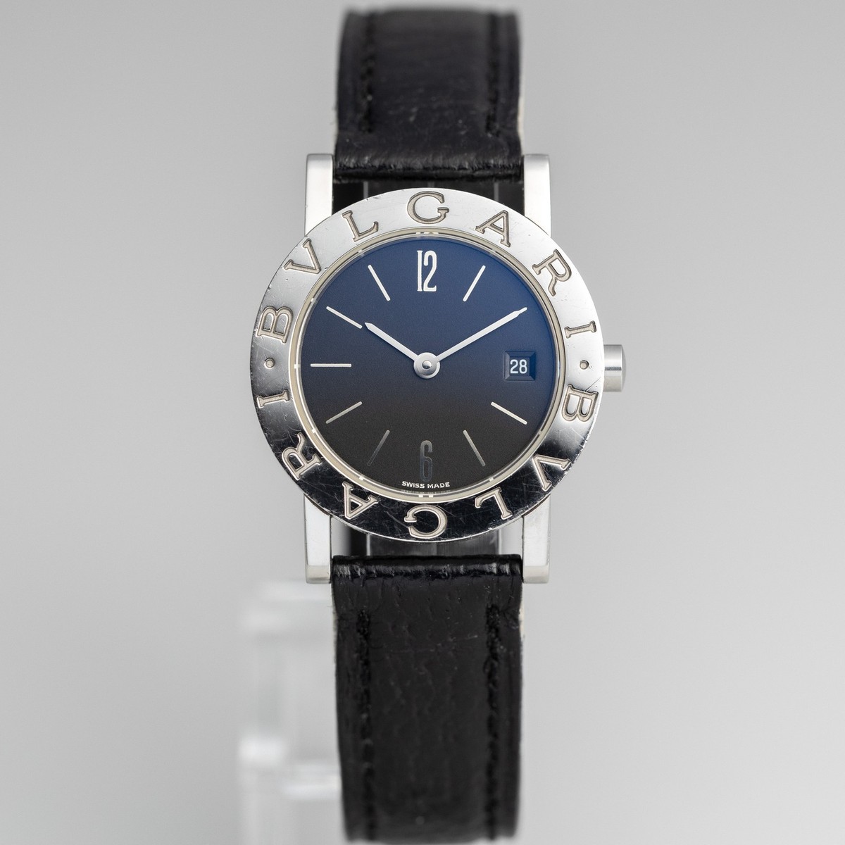 未開封★BVLGARI レディース腕時計 シルバー ブラック 並行輸入品26mm BVLGARI Ladies Quartz Vintage Black Silver Watch Leather