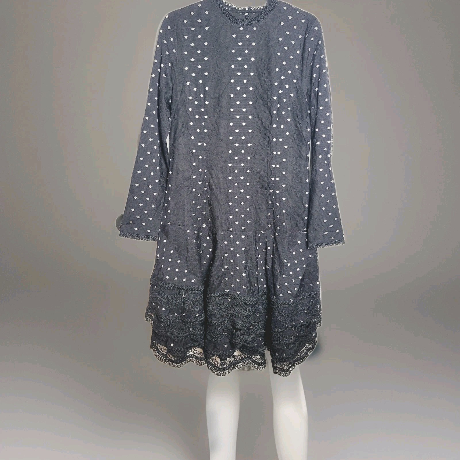 Mima Rosso Dress Large Black Polka Dot Lace Convertible Drop Waist Layered