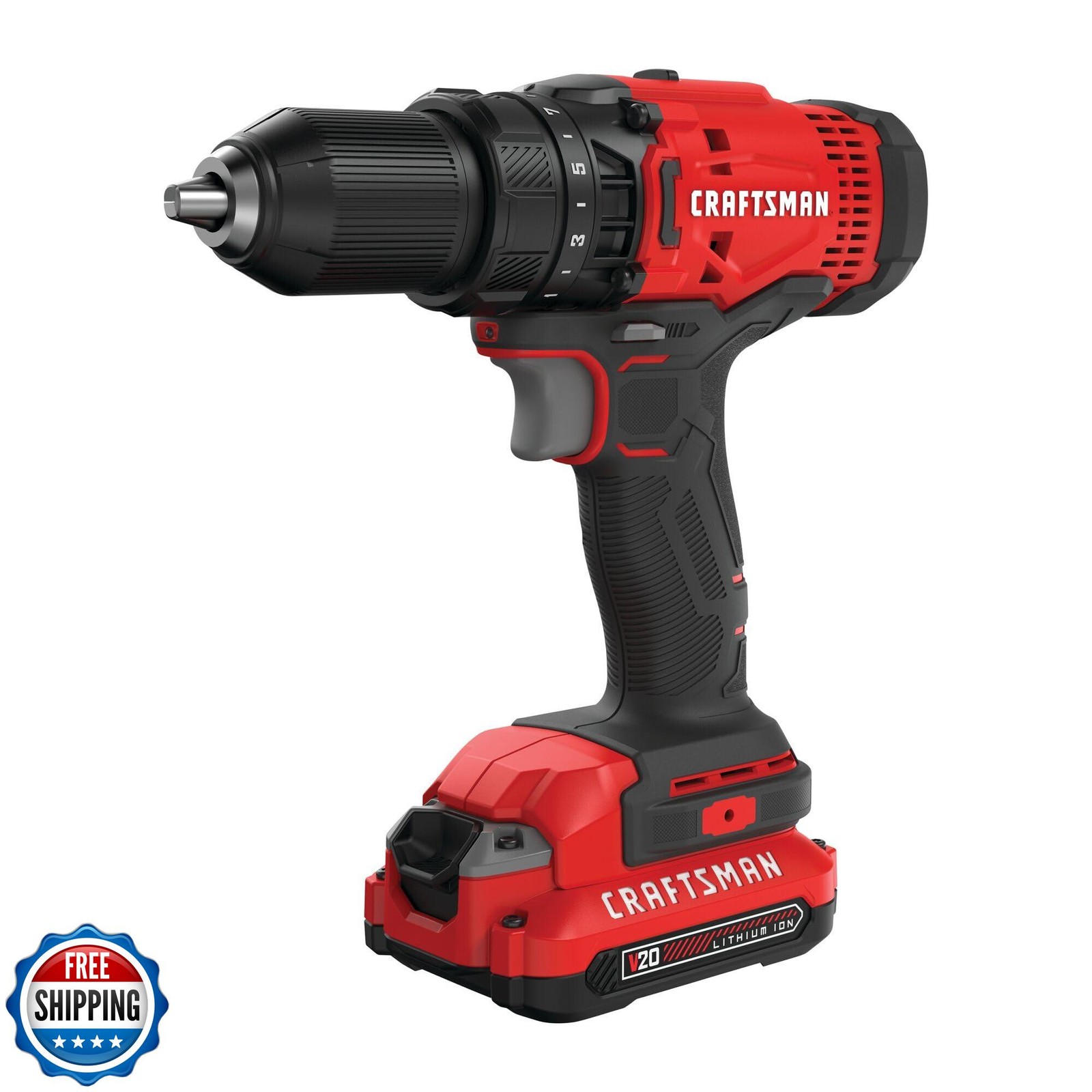CRAFTSMAN V20 Cordless Drill/Driver Kit, 1/2 inch, Battery and Charger Includ