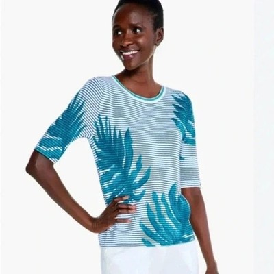 NIC + ZOE Leaving Lines Top NWT $148 SS Linen Blend Blue Teal Size L