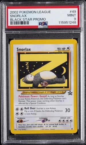 2002 POKEMON LEAGUE PROMO BLACK STAR #49 SNORLAX PSA 9