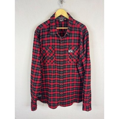 Victory Motorcycles Mens XL Red Black Plaid Flannel Button Down Shirt Stretch