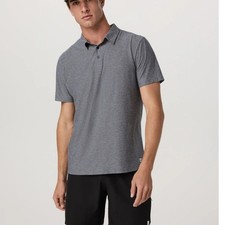 Vuori Men's Strato Tech Polo Performance Heather Gray Short Sleeve Shirt- L