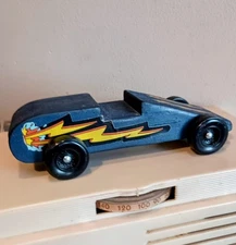 Vintage OOAK Pinewood Derby Boy Cub Scouts With Flames Hot Rod