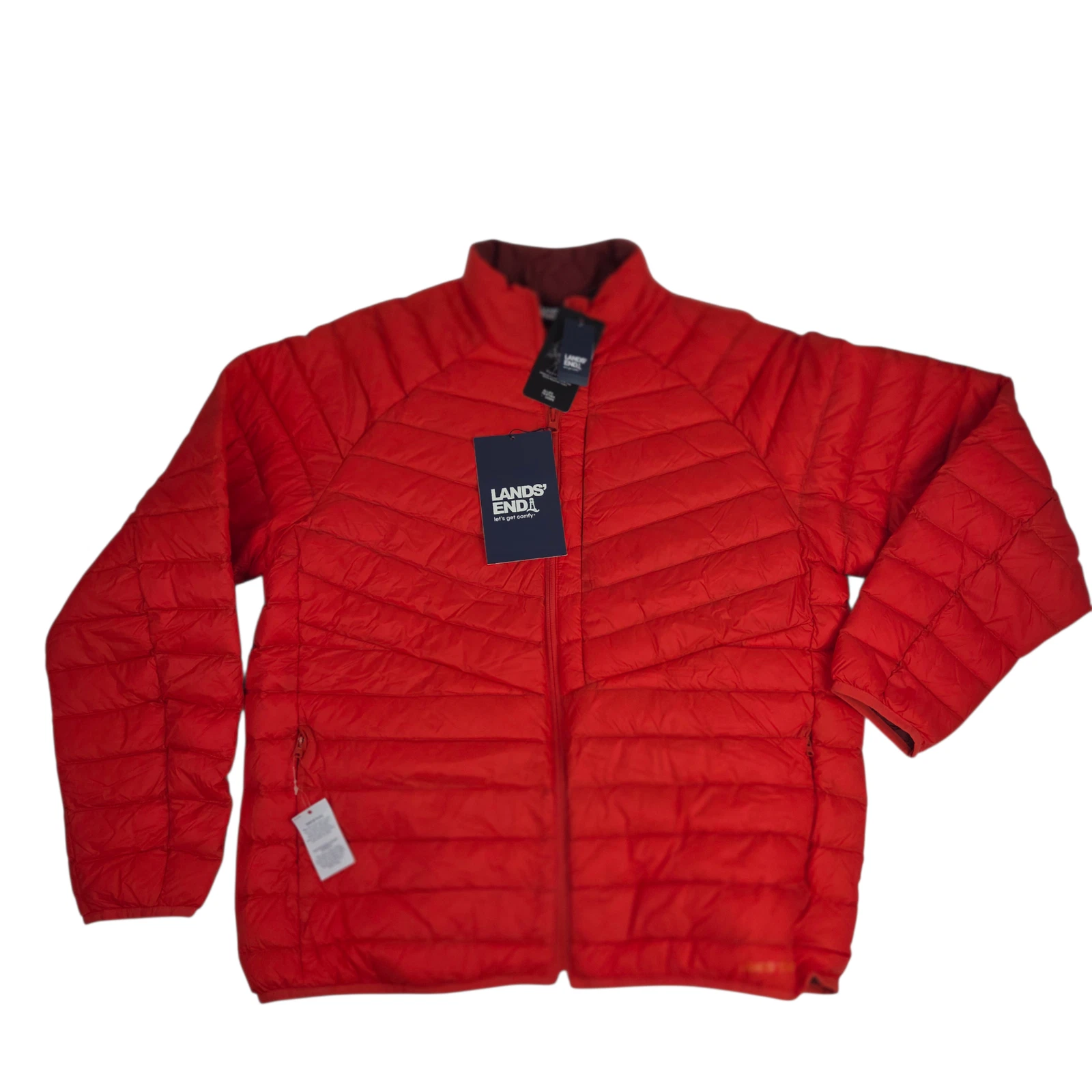 Lands' End Men's L 42-44 Red Down Ultralight Packable Puffer Jacket Full Zip