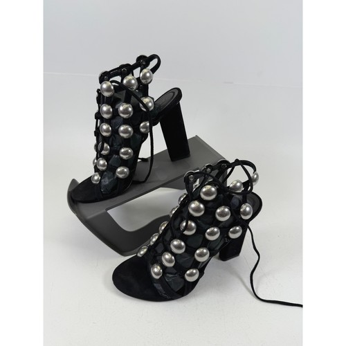 Alexander Wang Rubie Black Suede Studded Gladiator Block Heel Sandals US 6.5
