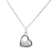 Image of 925 Sterling Silver Heart Inset With Two CZ Hearts Pendant Necklace